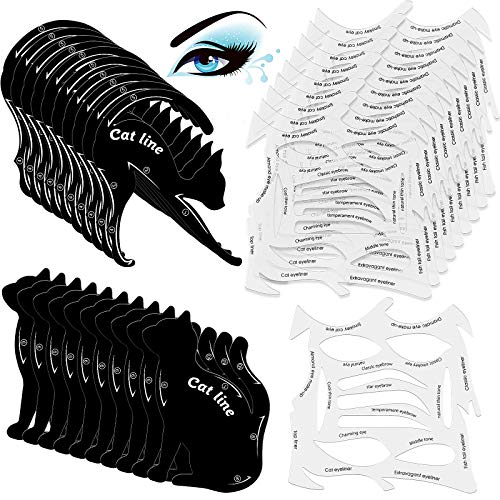 20 Sets 2-in-1 Cat Eyeliner Molds Smoky Eyeliner Stencil Pads Eyeshadow Applicators Eyeliner Template Plate Matte PVC Material Eye Makeup Tool Kit Quick Makeup Stencil for Women Girls