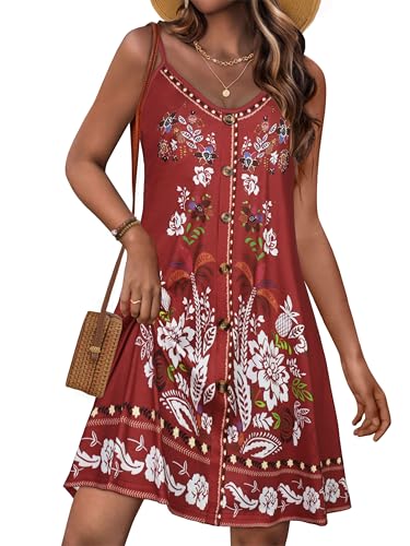 Image of JOELLYUS Summer Dresses for Women Spaghetti Strap Button Down Casual Sundress Beach Cover Up Dress with Pockets 2026