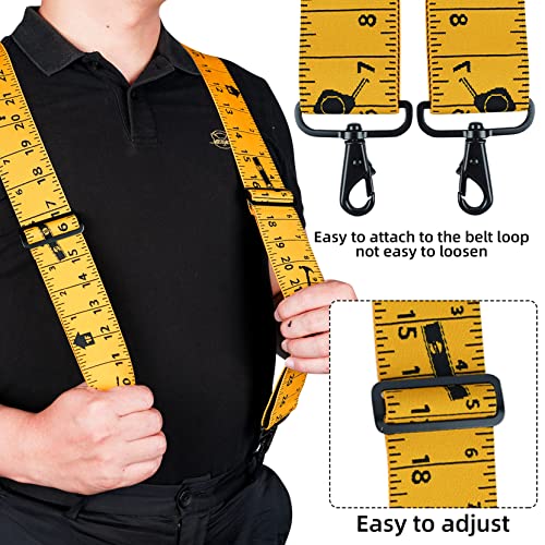 Image of MELOTOUGH Men's Suspenders Fully Elastic 2 inch Wide X back Heavy Duty Work Suspenders for Jeans (Red Hand Tools & Yellow Rule)