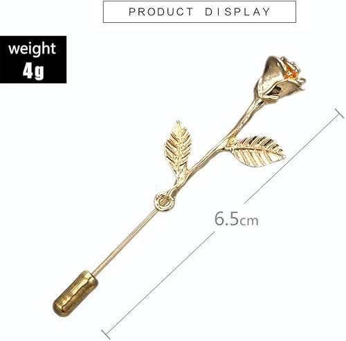 Miniatura 8 de Broche de solapa floral rosa para hombre, broche de broche para traje de esmoquin, accesorio de ramillete (dorado)