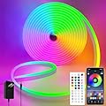 vimeepro 16.4Ft Led neon Rope Lights Music Sync IP65 Waterproof Flexible Led Rope Lights 44Key Remote/APP Control,Outdoor RGB Neon Lights, DIY Wall Decor Led Neon Strip Lights for Bedroom Indoor.