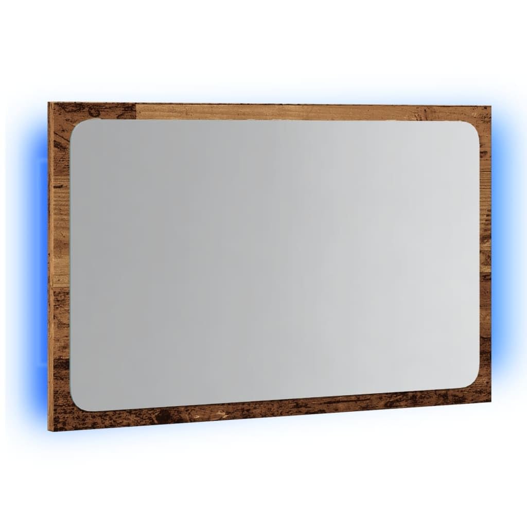 vidaXL Espejo de baño con luz LED Madera Envejecida 60x8,5x38 cm, Espejo, Espejo de Pared, Espejo de Pared de baño, Espejo de tocador