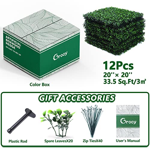 Grooy 20"X20" Grass Wall, 12Pcs Artificial Boxwood Panels, 4 Layers Plant Wall, Greenery Wall Backdrop, Uv Protected Privacy Fence Screen, Green Wall Decor For Outdoor Garden And Indoor Home Wedding #TOP5