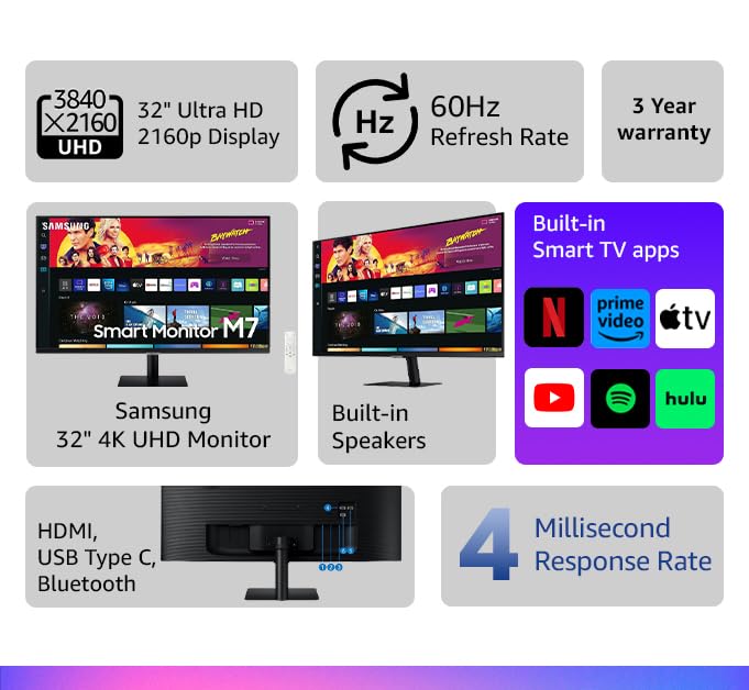 Samsung 32inch(80cm) LED 3840 x 2160 Pixels M7 4K UHD Smart Monitor