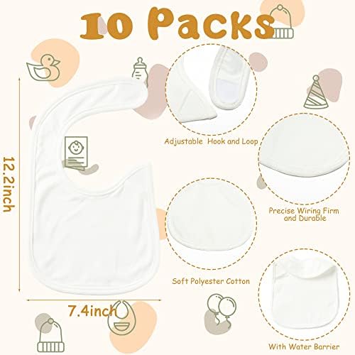 TirEurt 10Pcs White Blue Baby Bibs for Boys Girls Waterproof Feeding Bibs DIY Painting Bibs Baby Bandana Drool Bibs with Adjustable Magic Stickers Unisex for Baby shower (Painting Tools Not Included)