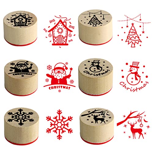JZTang 6 Pcs Wooden Stamps Set Round Wooden Rubber Stamps