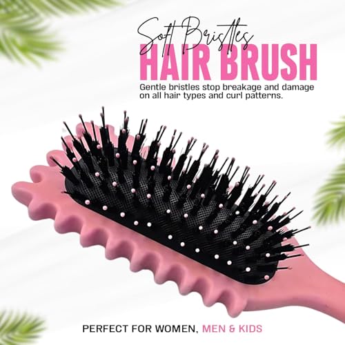 Image of Combelle 5-in-1 Curl Hair Brush | Vegan Boar Bristles | Bio-Based PLA Handle | Detangling, Defining & Frizz Control for Curly & Wavy Hair | For Men & Women - Red