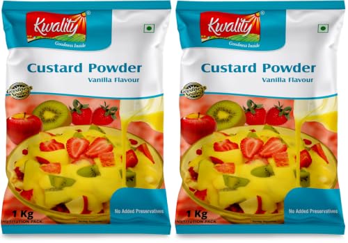 Image of Kwality Custard Powder 1kg (Vanilla Flavor), Smooth & Creamy Custard, Quality Ingredients, Best for Fruit Salads (Pack of 2)