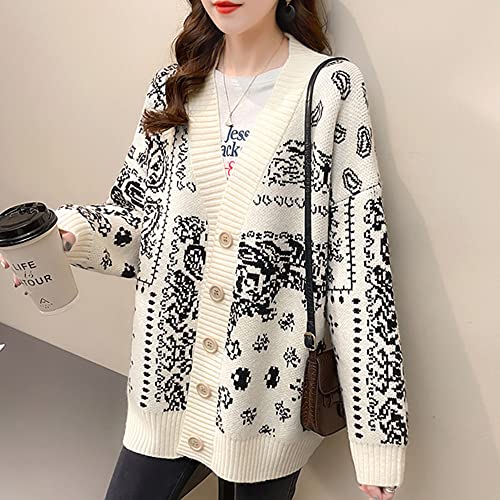 Women's Sweater Vintage V-Neck Jacquard Sweater Coat Women's Loose Casual Knitting Cardigan top2