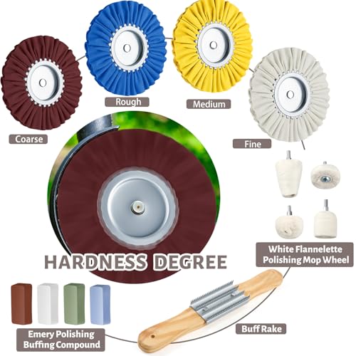 Liliful 15 Pcs 8" Airway Polishing Wheel Kit in Diameter 5/8", Metal Aluminum Buffing Wheel and Polishing Compound and Buffing Drill and Rake Pad for Angle Grinder Mirror Metal Finish (Dark Color) by Liliful - Used condition - Image 3