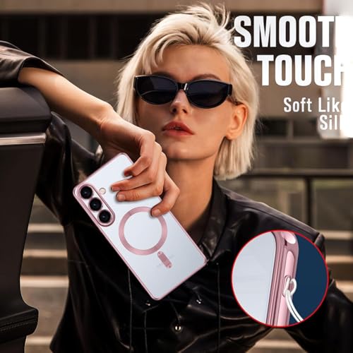 Image of VONZEE Clear Logo Electroplating Transparent Back Case for Samsung Galaxy A57 5G, Magnetic Plating Electroplate TPU Cover, Individual Camera Protection for Each Lens- Rose