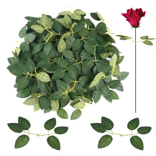 Tikplus Rosenblätter Künstliche, 60 Stück Deko Grün Blatt, Streudeko Rattanblätter, Gefälschten Zweige, Simuliertes Green Plants Laub für Blumen Girlande Basteln Kunstpflanzen