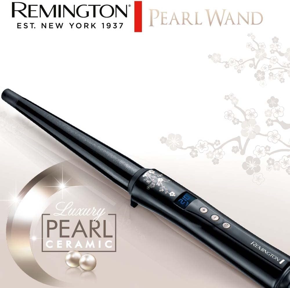 Remington Boucleur à cheveux [Conique 13-25mm: Ondulations naturelles] (Céramique Premium avec éclats de perles, chaleur homogène, Ecran LCD, 130-210°C, gant de protection) Fer à boucler CI951