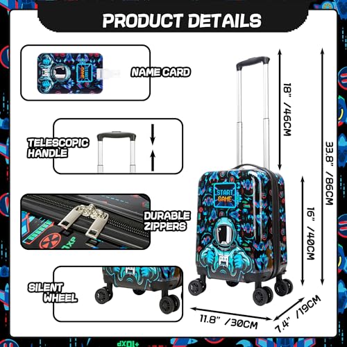 Image of Kids Luggage Set Carry On Rolling Suitcase with U shaped Pillow Toddler Suitcase for Boys Travel Set Rocket Hardside Luggage with Spinner Wheels Airline Approved