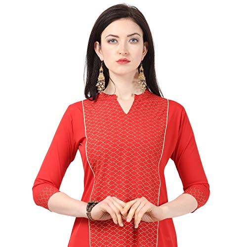 Image of NAINVISH Women Red Crepe Straight Kurti with Pant Set (SD032)