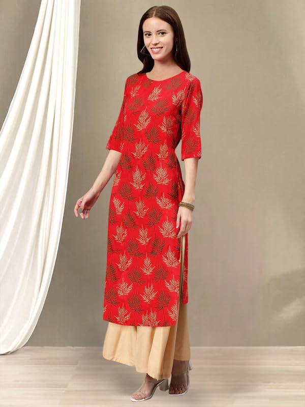 Pinkmint Women's Cotton Kurti's L Fancy Printed Kurta L Regular Home Wear L Printed Cotton Kurti (Pack Of 1) Red