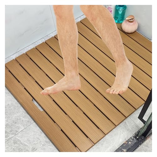 Alfombrilla de bambú para baño Alfombrilla de baño de imitación de madera antideslizante de 60, 70, 80, 90, 100, 110 y 120 cm, con orificio para asa, para ducha, spa, sauna, inodoro, caravana o patio.