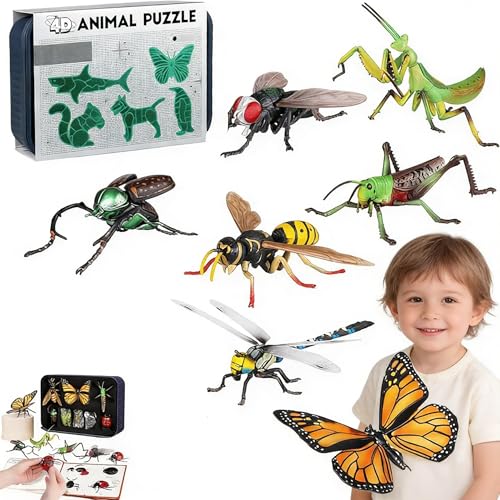 Purryegift Kids' Insect & Animal Slot Assembly Toys, 8pcs 4D Lifelike Insect/Animal Models, 3 Progressive Difficulty Level, Develop Children's Hands-on Skills and Cognitive Abilities (Advanced)