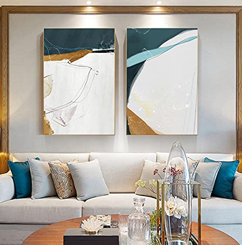 Abstrait blanc jaune bleu marine salon déco contemporaine