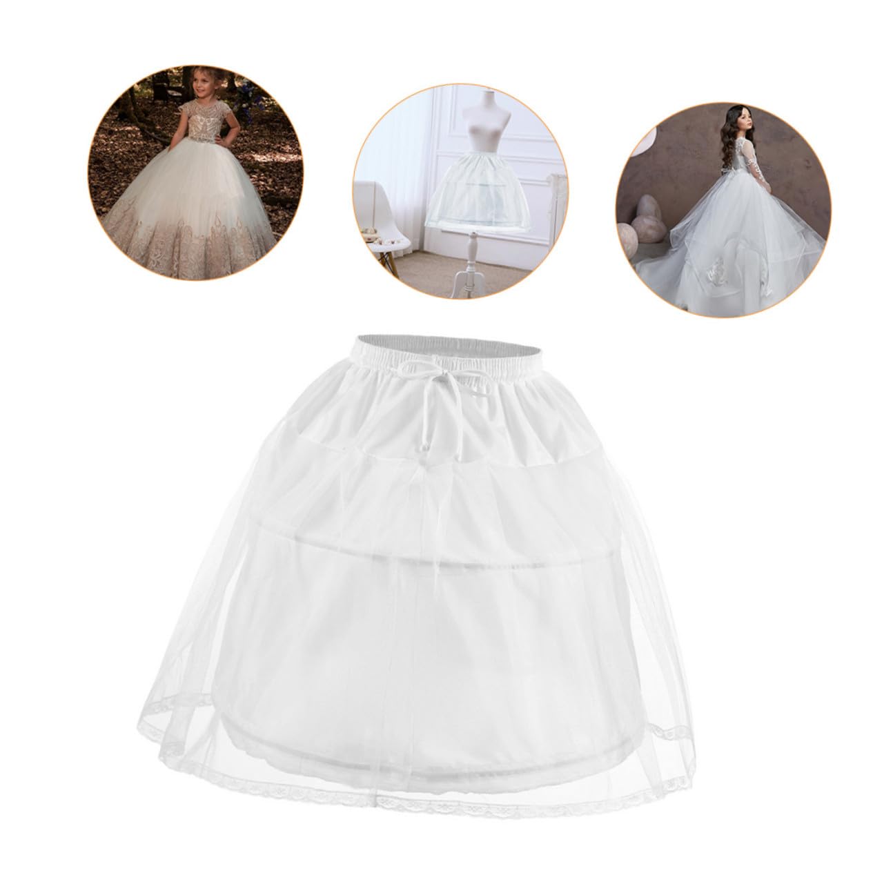 Sottogonna per Bambina in Poliestere Bianco Cerchio in Acciaio a Strati, per Vestiti Lolita e Matrimoni, Migliora la Forma della Gonna