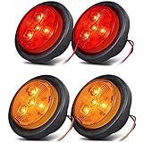 NEW SUN 2" Round Side Marker LED Trailer Lights, 4 Diodes 12V Red &amp; Amber, Sealed Clearance Lights, Waterproof, with Grommet &amp; 2-Pin Plug for Trailer, Truck, RV, Boat, Fender, Pack of 4 Pcs