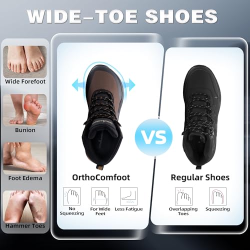 Image of OrthoComfoot Men's Orthopedic Wide Waterproof Hiking Boots: Comfortable Arch Support for Plantar Fasciitis Trail Running Shoes,Orthotic Non-Slip Work Mid Ankle Boots for Foot and Heel Pain Relief