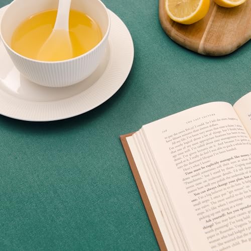 Image of Encasa XO Dining Table Cover Cloth for 4 to 6 Seater | 140x180 cm Cotton Canvas Rectangular Table Cloth | Machine Washable Tablecloth for Indoor & Outdoor Use - Emerald Solid Color