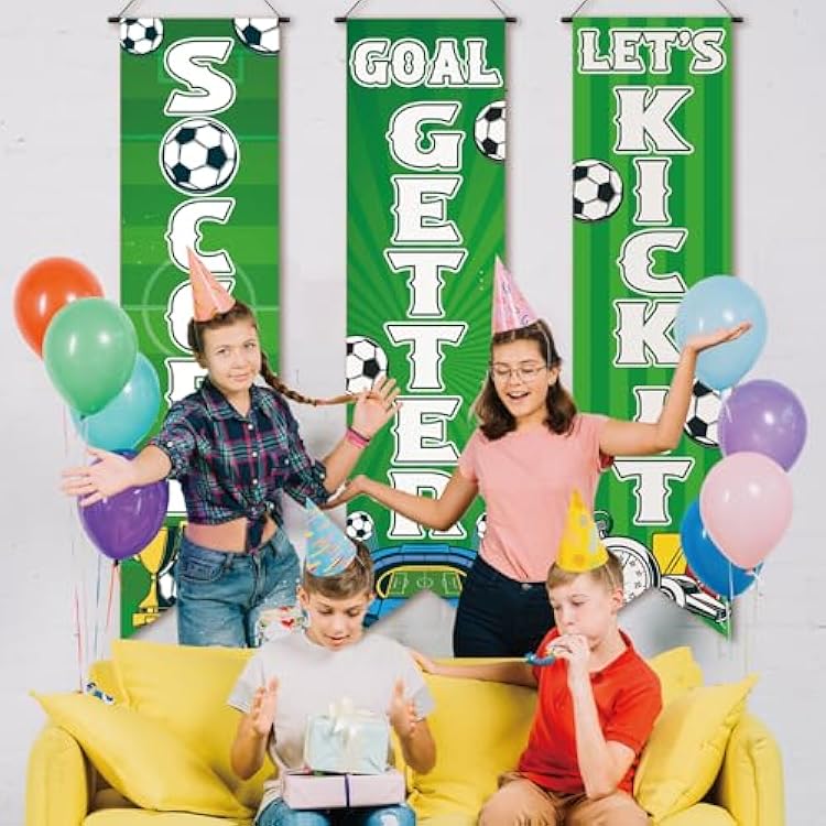 3 Pack Soccer Field Backdrop Banner Decorations Soccer Hanging Backdrops GameTime Decorations for Sport Themed Birthday Party Wall Door Sign Decor