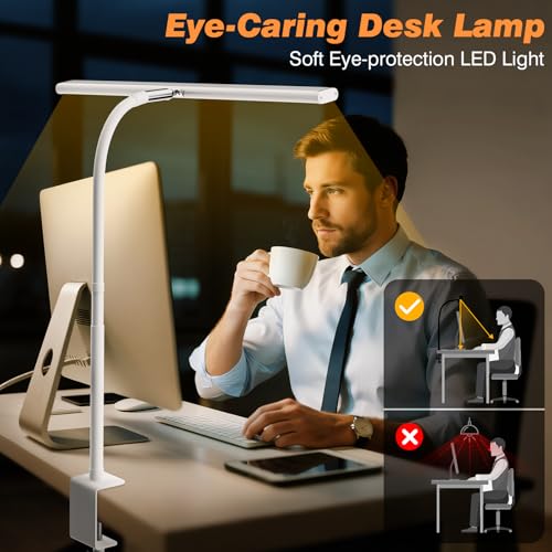 Image of Airlonv LED Desk Lamp for Office Home, Eye-Caring Desk Light with Stepless Dimming Adjustable Flexible Gooseneck, 10W USB Adapter Desk Lamp with Clamp for Reading, Study, Workbench