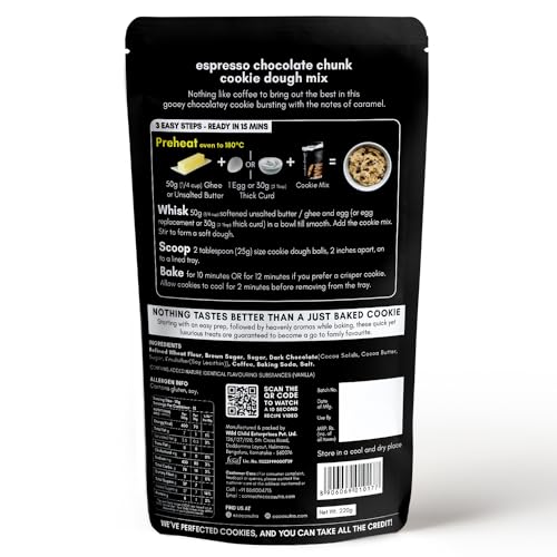 Image of COCOSUTRA Cookie Dough Espresso Chocolate Chunk | 100% Natural & Vegan | 3 Easy Steps for Perfect Cookies - Mix, Scoop & Bake - 220 g