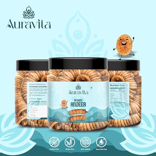 Image of Auravita Naturally Dried Premium Anjeer 100gm | Soft Juicy Figs Dry Fruit | No Added Sugar | Rich Source Of Fiber | Low in Fat | Healthy Snack | Jar Pack Of 1