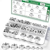 Aienxn 140PCS 7 Metric Sizes 304 Stainless Steel Hex Flange Nuts Assortment Kit -M3, M4, M5, M6, M8, M10, M12