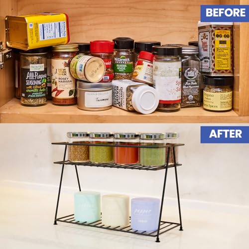 Image of WonderStand Metal NIMBUS | 2-Tier Countertop Spice Rack Storage Shelf Organizer and Home /Kitchen Spice Rack (Black)