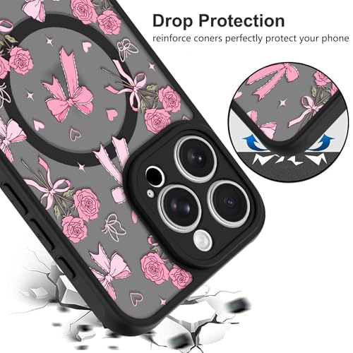 Image of KANGHAR Case for iPhone 15 Pro Bows Bouquet Pattern | [Compatible with Magsafe] Cute Flowers Florals Protective Magnetic Case for Girls Women Men