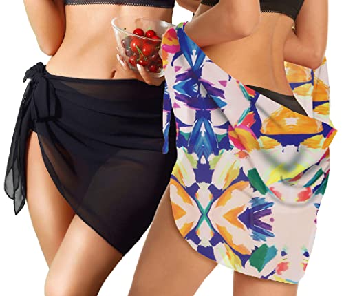 Image of CHICGAL 2 Pieces Women Beach Sarong Bathing Suit Wrap Skirt Sheer Bikini Swimsuit Cover Ups for Swimwear