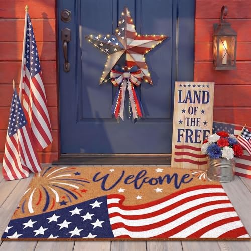 Jenaai 4th of July Welcome Doormat 16 x 29 Inch Patriotic Front Coir Door Mat with 250th Anniversary Design Non Slip Outdoor for Entryway Patio Porch Indoor Decor