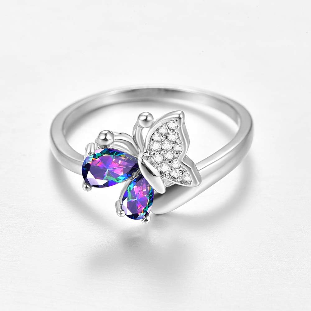 Psiroy 925 Sterling Silver Plated Simulated Blue Sapphire Quatrz Butterfly Ring for Women - Image 4