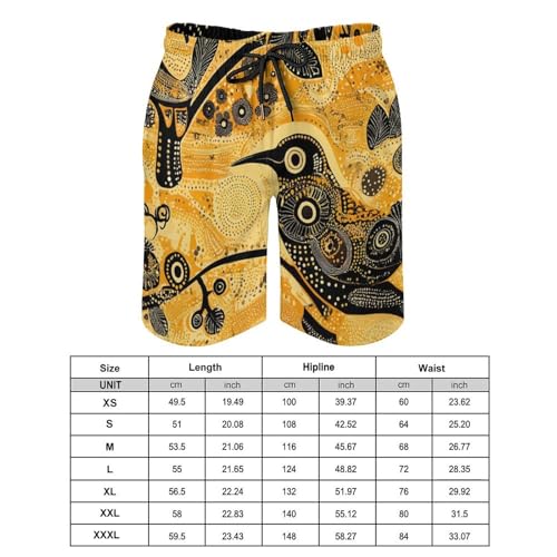 African Aboriginal Bird Men's Swim Trunks Board Shorts Beachshorts Swimsuits with Pockets Mesh Liner2