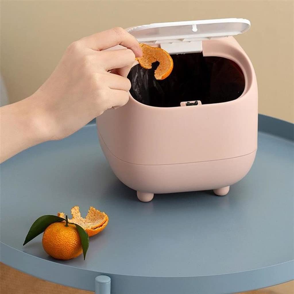 Mini Cute Trash can Desktop Small Trash can Kitchen with lid Garbage Organizer Removable lid(White-Dinosaur Doodle4)