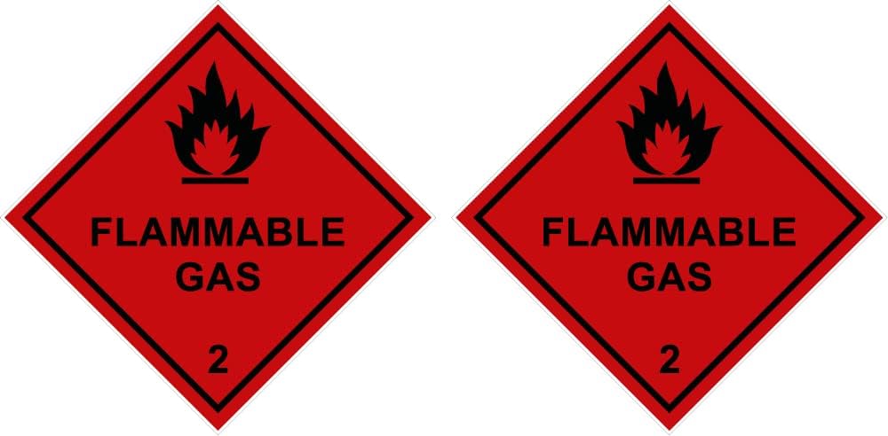 Pack of 2 strong Magnetic, flammable gas 100mm x 100mm hazardous warning signs