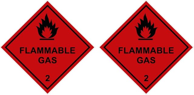 Pack of 2 strong Magnetic, flammable gas 100mm x 100mm hazardous warning signs