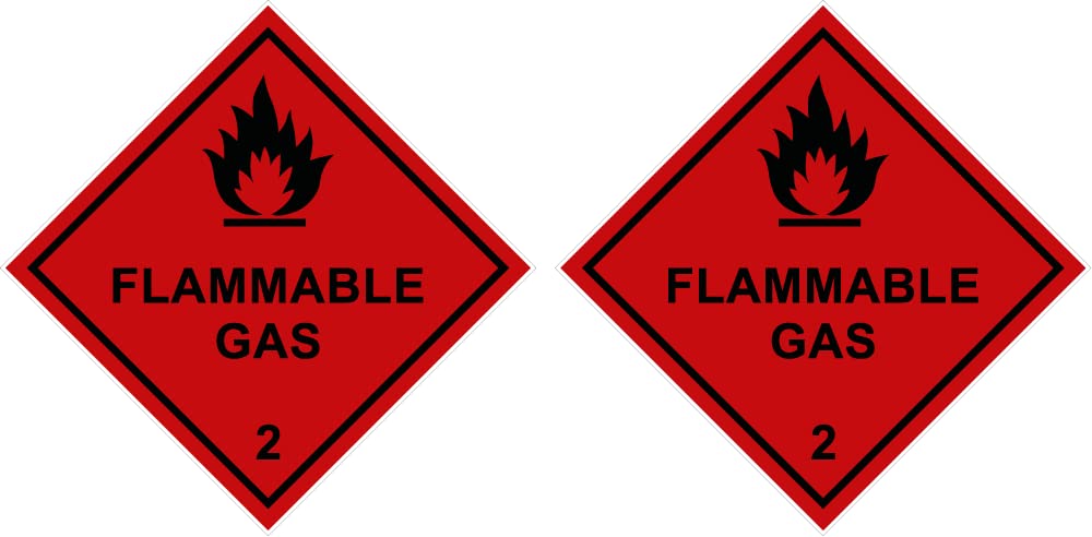 Pack of 2 strong Magnetic, flammable gas 100mm x 100mm hazardous warning signs