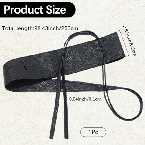 Black Wide Thin Elastic Pu Leather Corset Self Tie Waist Strap Obi Style Cinch Strap Sash Belt Bow Knot Wrap Around Belts for Women s Ladies Dresses Party Special Occasion Formal Prom2