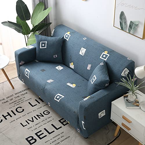 Funda de sofa geometrica azul y gris elastica KnSam de 90-140 cm 5