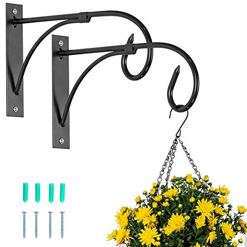 Image of Iron Hooks for Lanterns, Planters, Bird Feeders & Coats - Indoor /Outdoor Wall Brackets, Hanging Hook Hangers for Home Decor (2, Black)