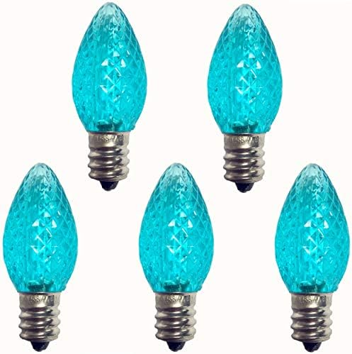 UL Listed 25 Pack C7 Led Replacement Bulbs,Commercial Grade 2 SMD LEDs in Each C7 Teal Led Dimmable Bulb for Outdoor Christmas String Lights,Waterproof and Break Resistant(Aqua/Teal Color)