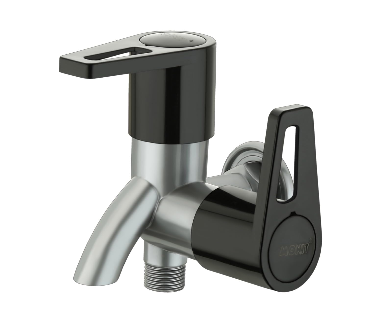 MONIT 2-Way Bib Tap with Flange Modern Bathroom Water Tap with Lock Handle, Brushed Silver and Black Finish with teflone tap-image-16