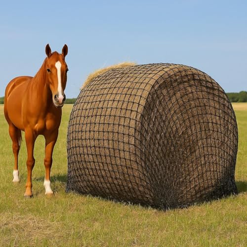 TOOSOAR Heunetz für Pferde Groß Rundballen Heunetz 5x5 (ca.152x152cm) aus Polyethylen - Großraumheunetz für Pferde Rinder Schafe Lamas Alpakas