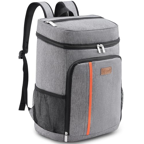 Lifewit 30L Kühlrucksack Auslaufsichere Kühltasche Rucksack wasserdichte Picknickrucksack Isolierte Lunchtasche für Männer Frauen Arbeit Picknicks Strand Camping Reisen Outdoor-Aktivitäten, Grau