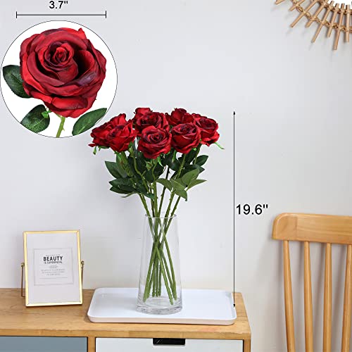 Nubry Artificial Silk Rose Flower, Mothers Day Rose Gifts for Mom, Bouquet Lifelike Fake Flowers for Wedding Home Party Decoration Event Gift 10pcs (Burgundy) — view 5
